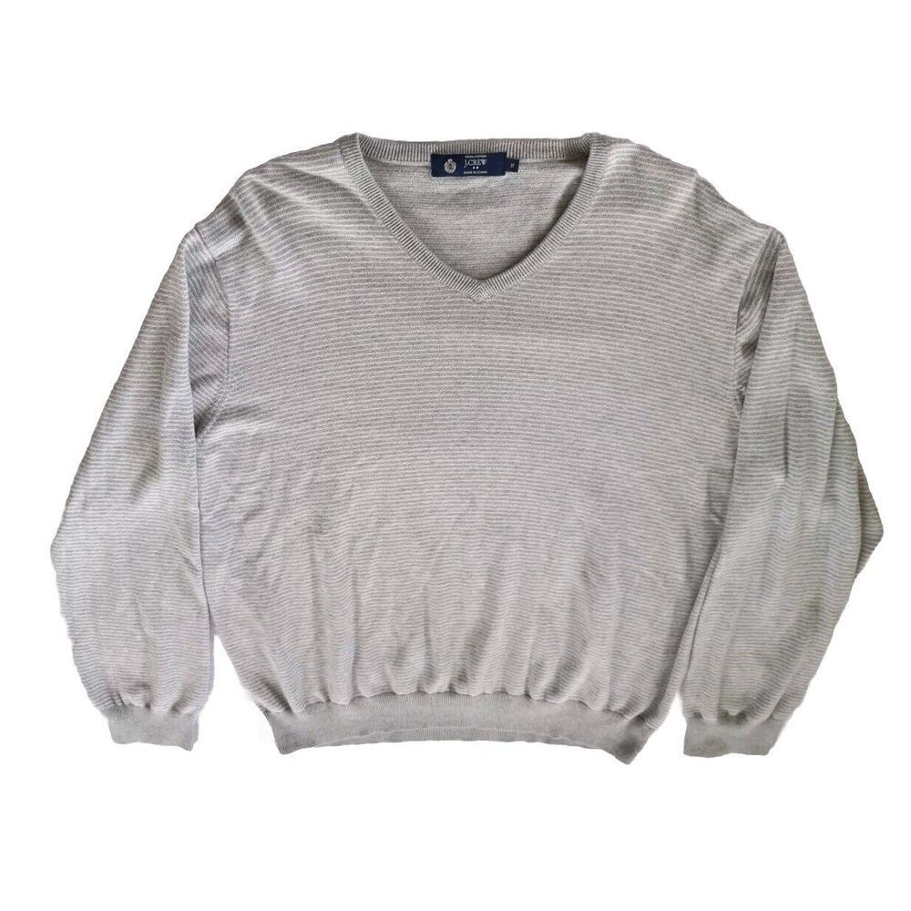 J.CREW Men's XL Pullover Stretch Long Sleeved Woven Sweater Knit Striped Gray